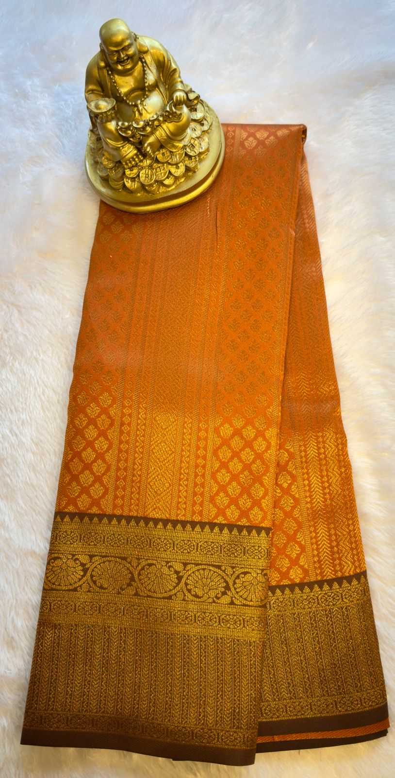 Semi Kanchi Rust Orange with Brown Designs