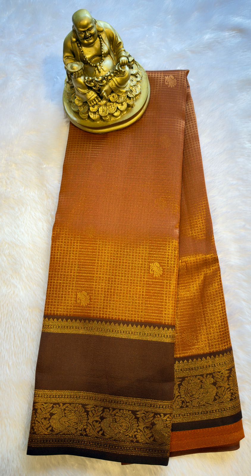 Semi Kanchi Rust Orange with Brown Designs