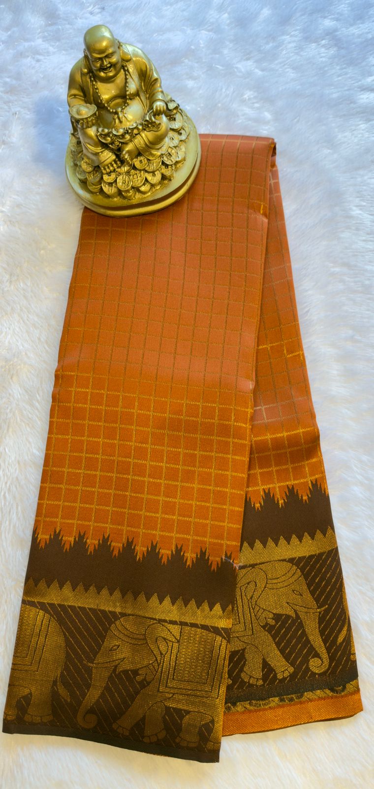 Semi Kanchi Rust Orange with Brown Designs