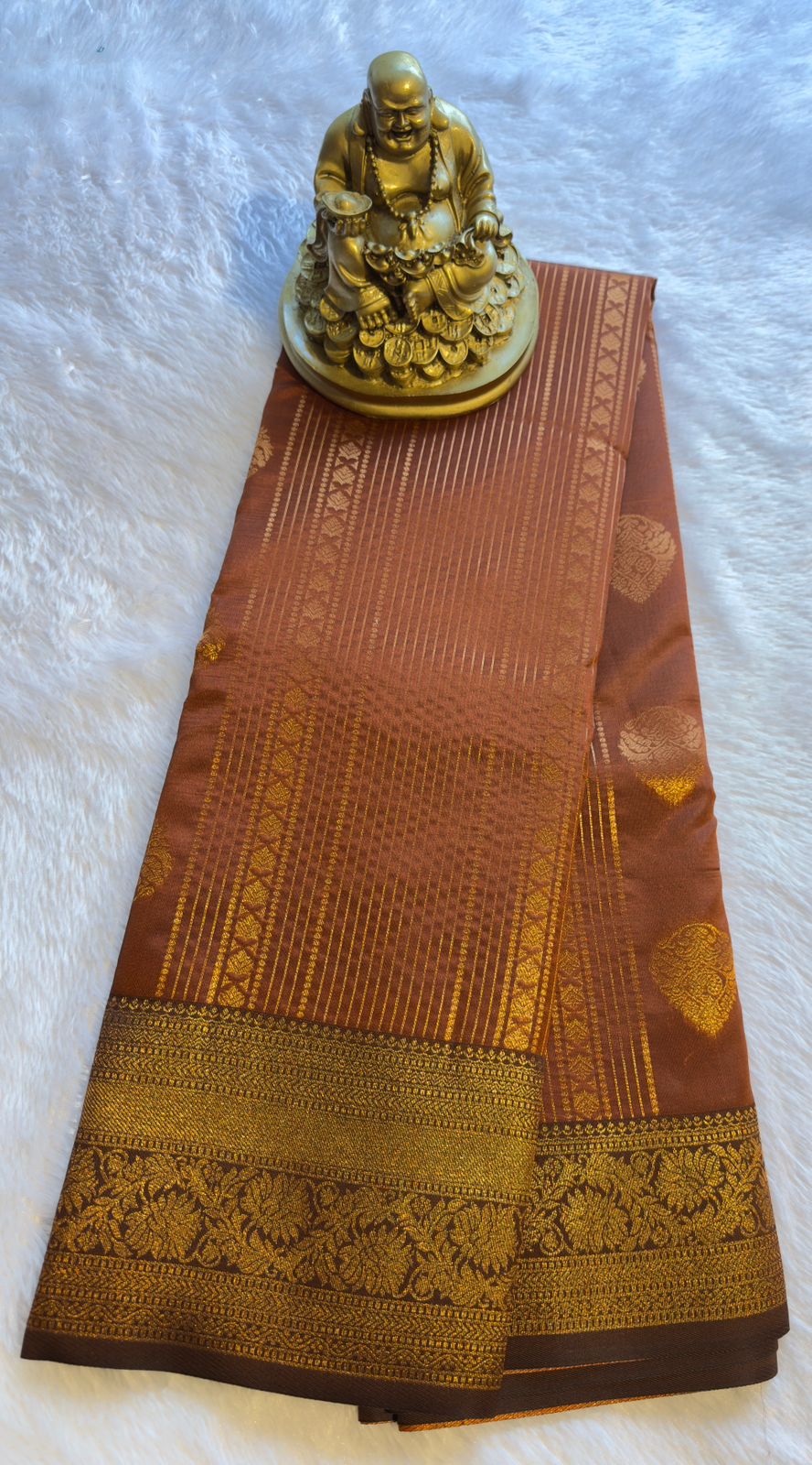 Semi Kanchi Rust Orange with Brown Designs