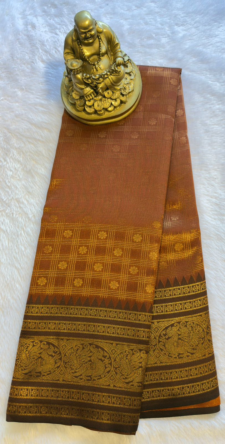 Semi Kanchi Rust Orange with Brown Designs