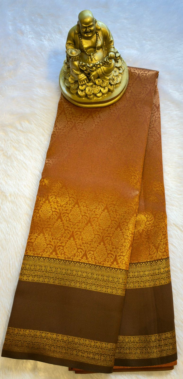 Semi Kanchi Rust Orange with Brown Designs