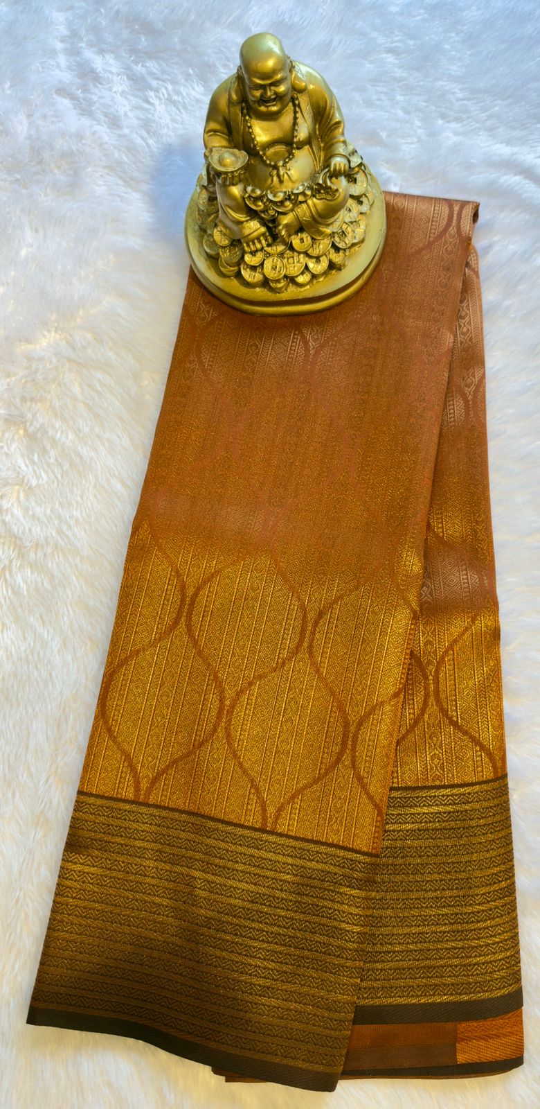 Semi Kanchi Rust Orange with Brown Designs