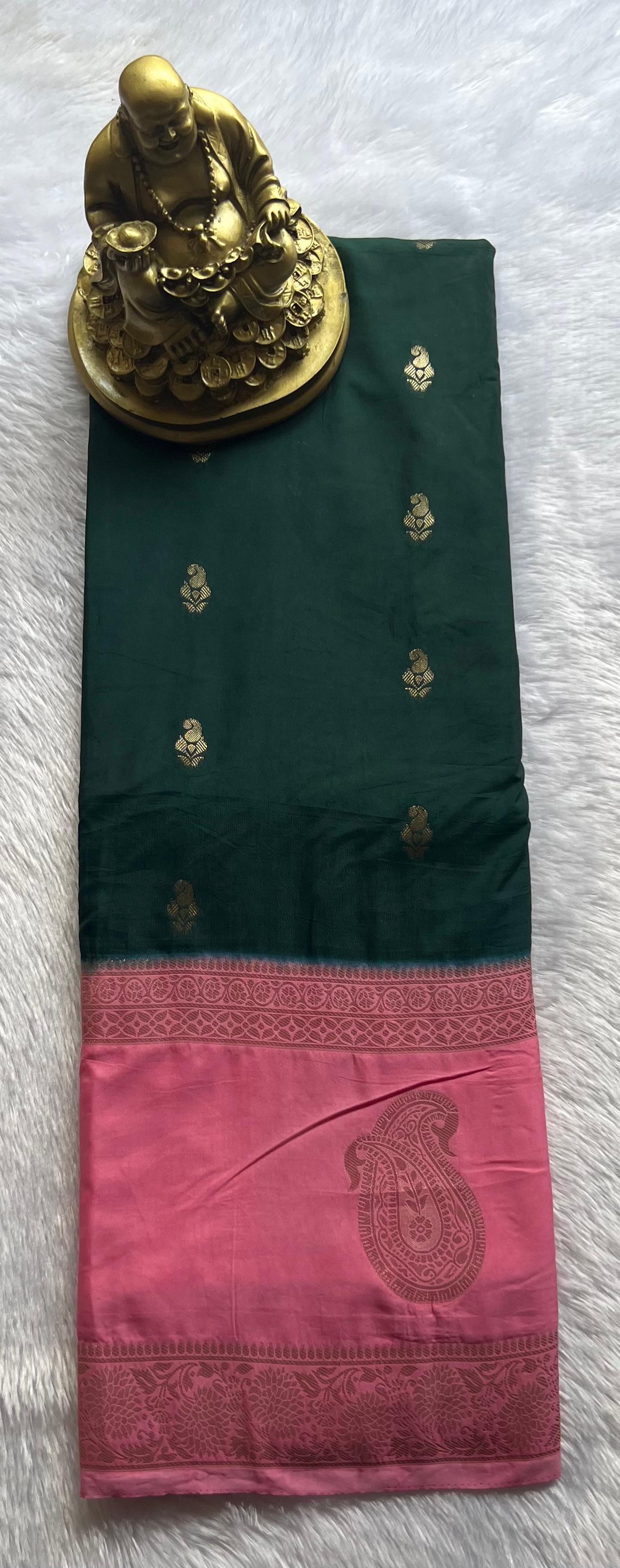 Semi Mysore Silk Mango Butta with Mango Motif Border