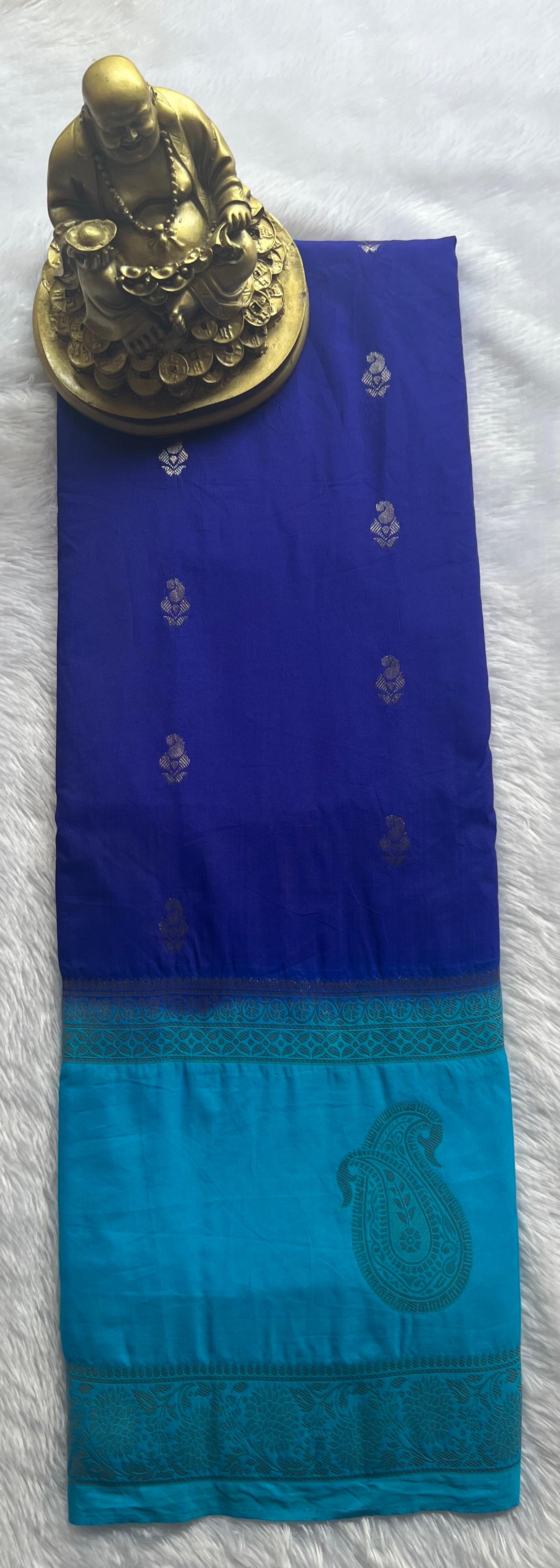 Semi Mysore Silk Mango Butta with Mango Motif Border
