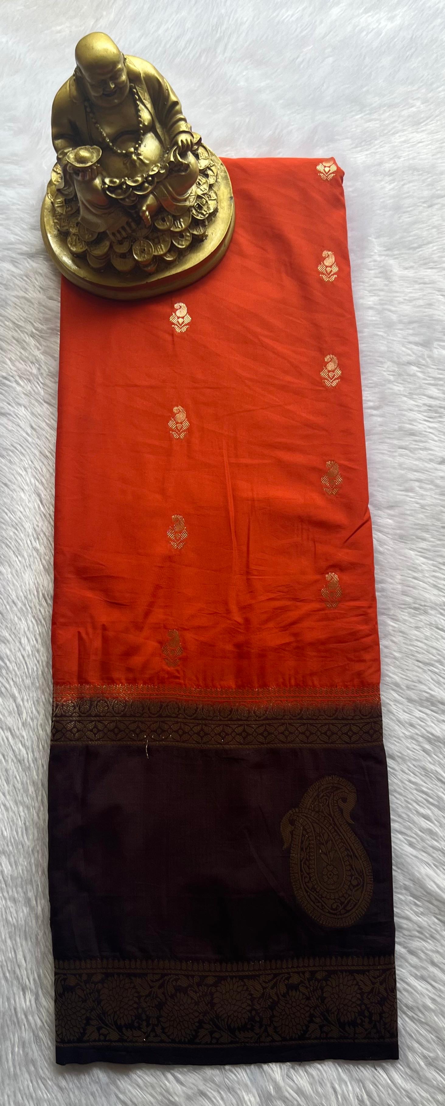 Semi Mysore Silk Mango Butta with Mango Motif Border