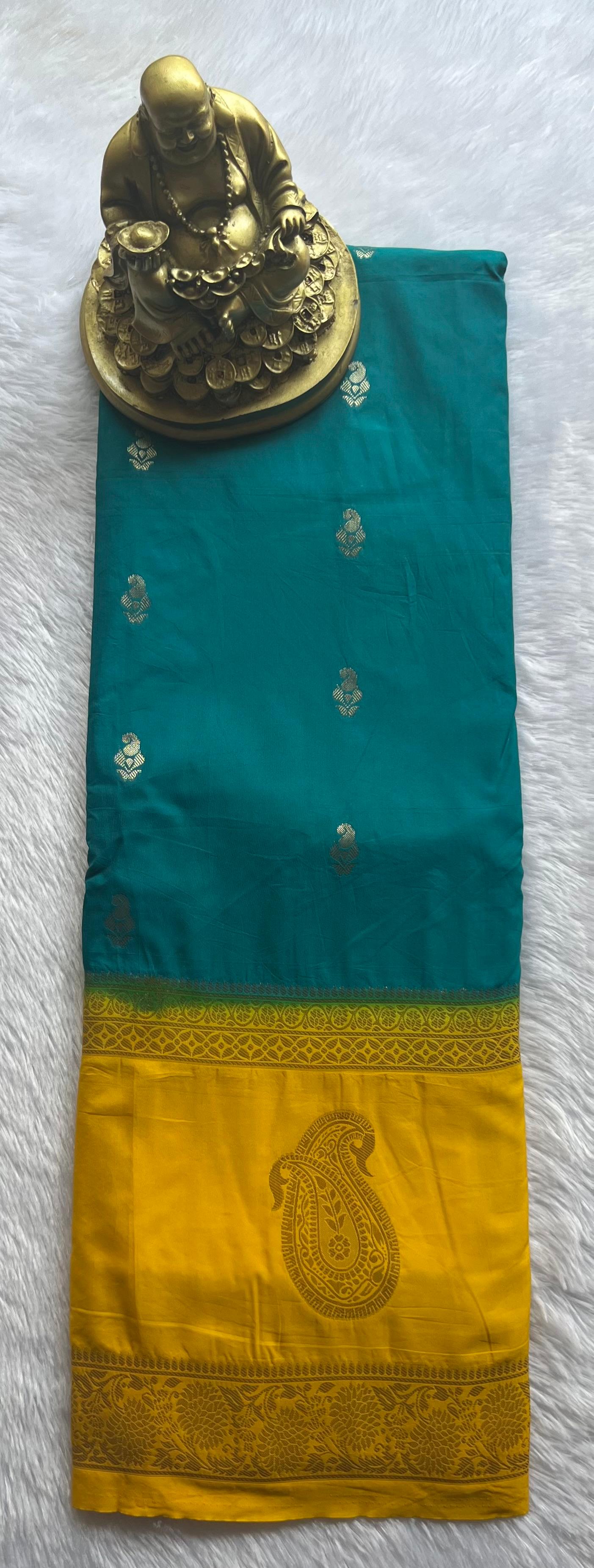 Semi Mysore Silk Mango Butta with Mango Motif Border