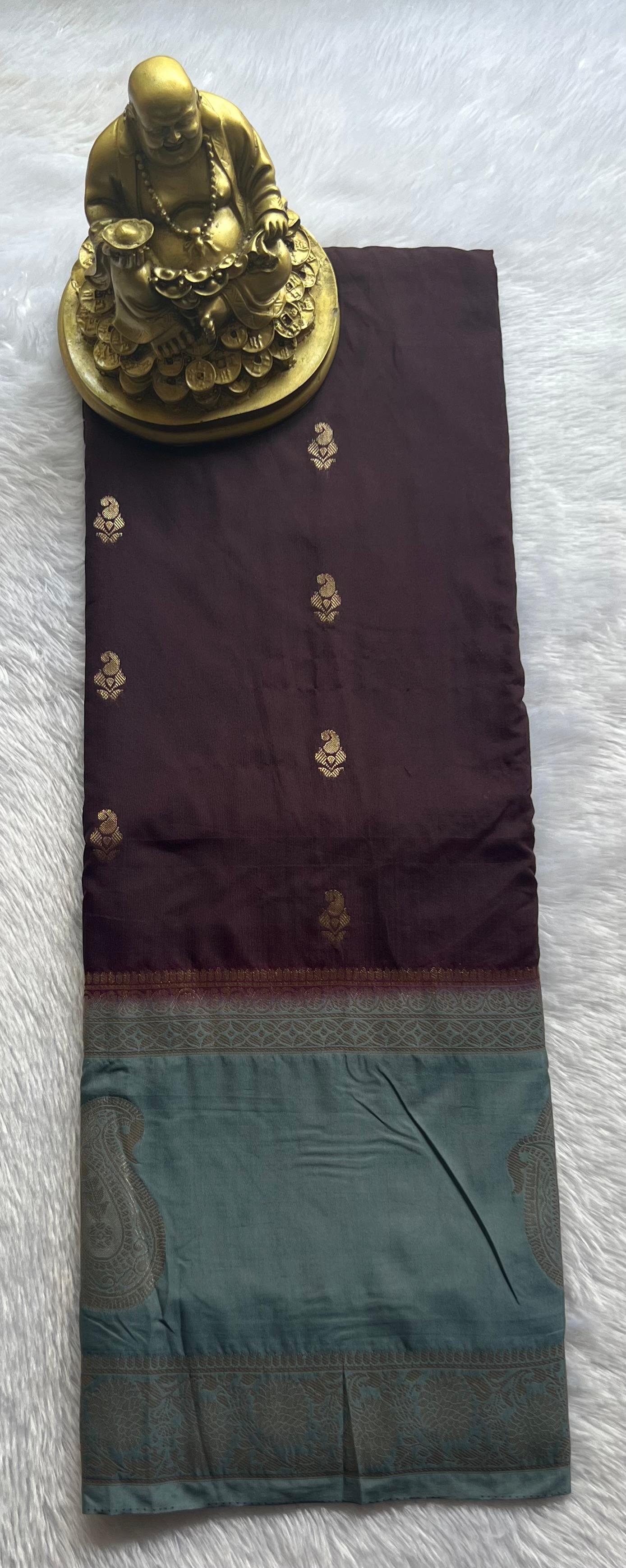 Semi Mysore Silk Mango Butta with Mango Motif Border