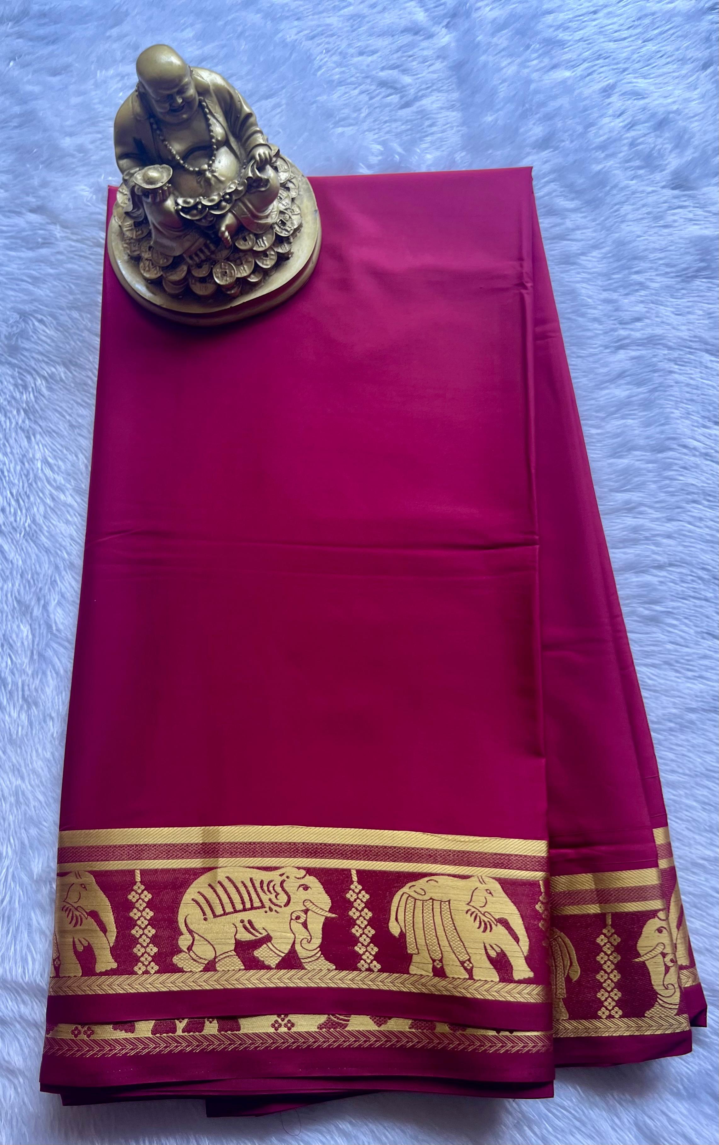 Semi Mysore Silk Plain Self with Marching elephant border
