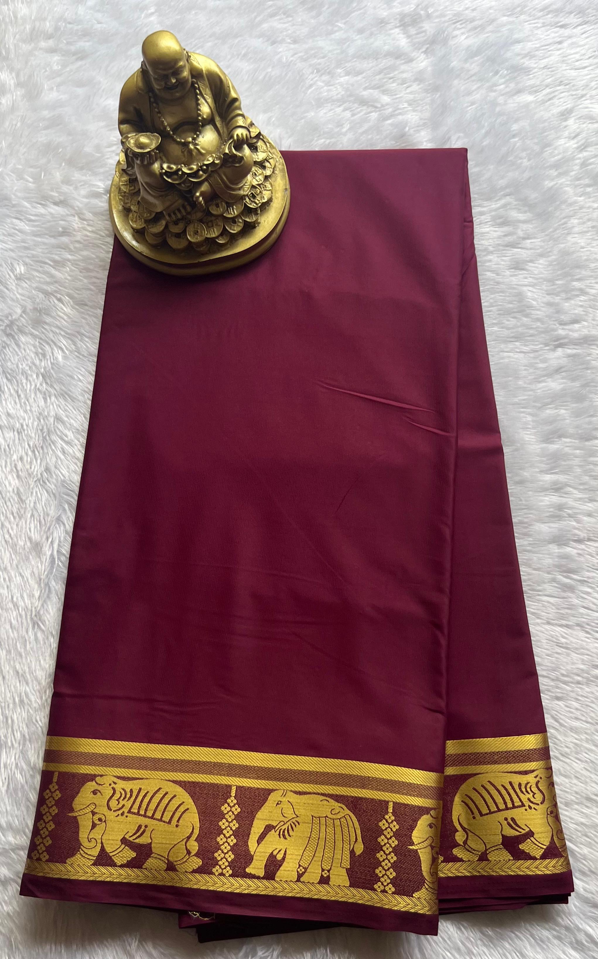 Semi Mysore Silk Plain Self with Marching elephant border