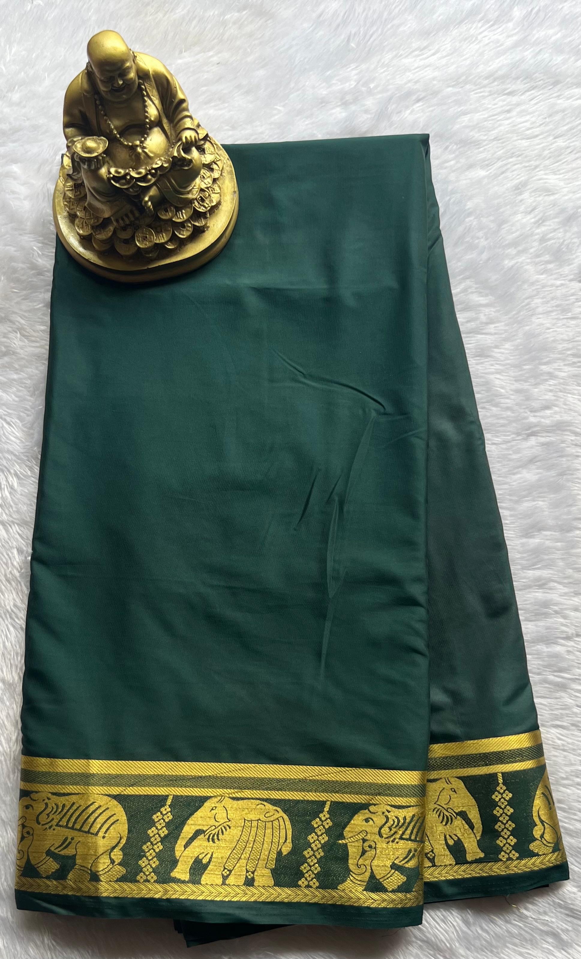 Semi Mysore Silk Plain Self with Marching elephant border