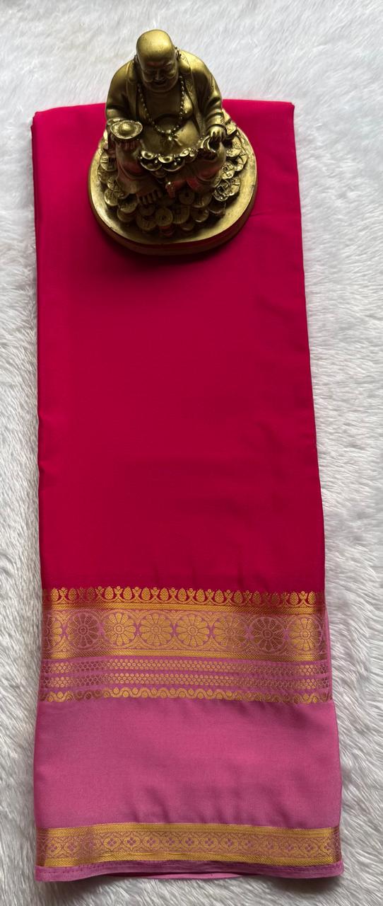 Semi Mysore Silk Plain Body With Chakra Border, Washable