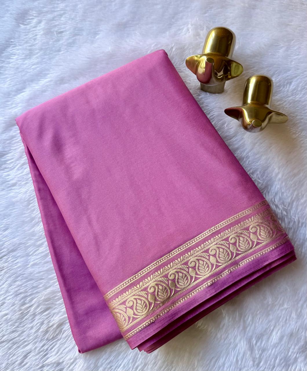 Semi Mysore Silk Plain Body Piping Mango Border