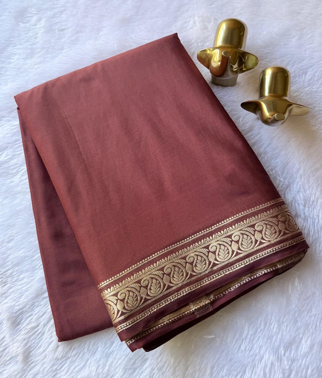 Semi Mysore Silk Plain Body Piping Mango Border