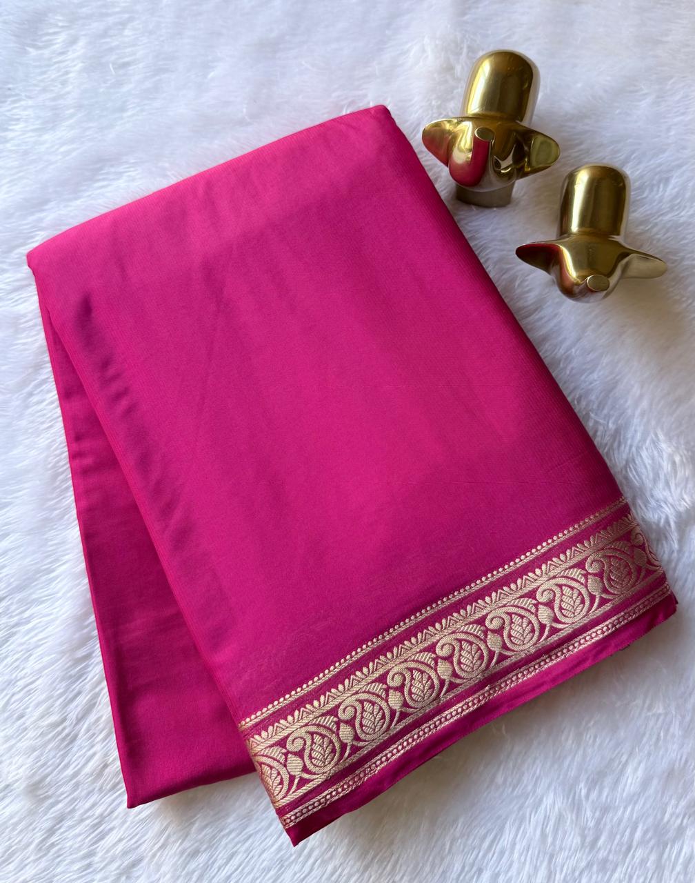 Semi Mysore Silk Plain Body Piping Mango Border