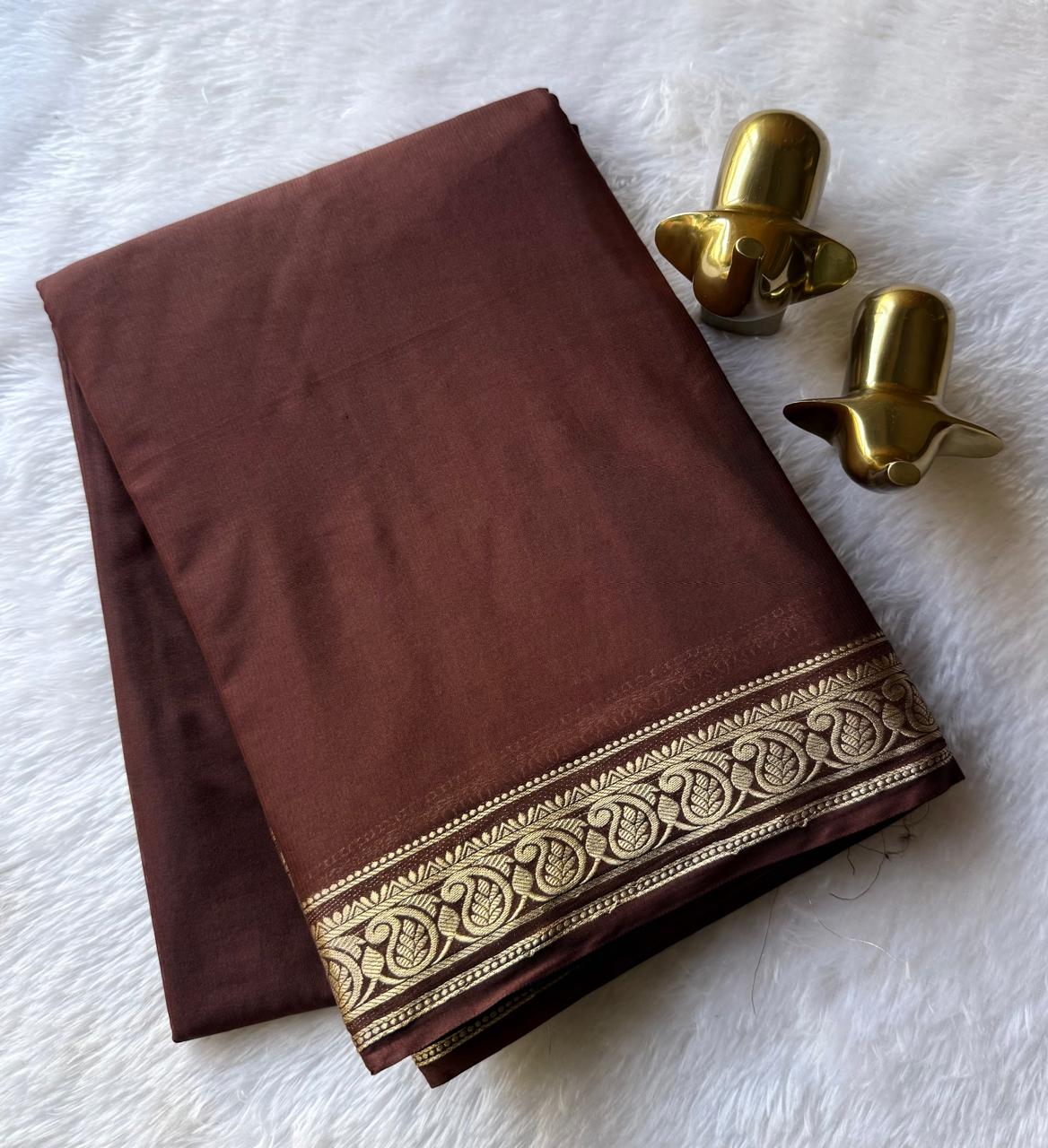 Semi Mysore Silk Plain Body Piping Mango Border
