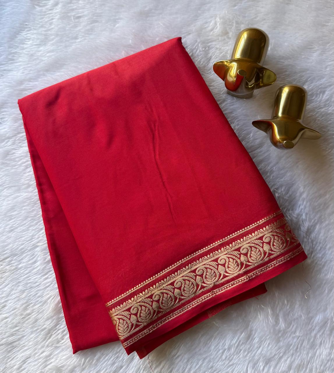 Semi Mysore Silk Plain Body Piping Mango Border