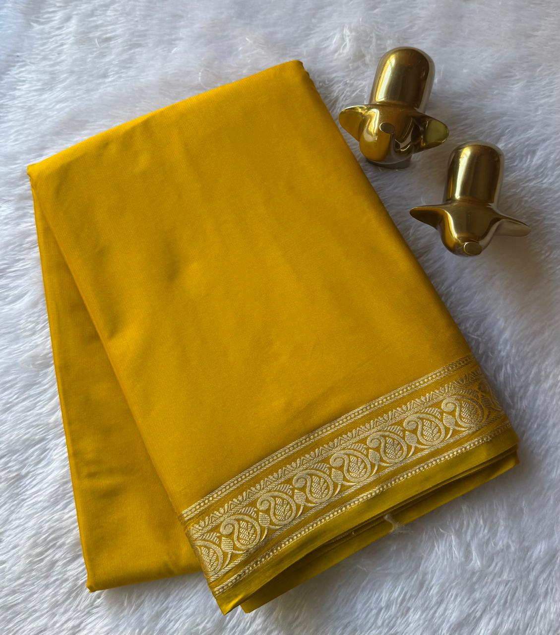 Semi Mysore Silk Plain Body Piping Mango Border