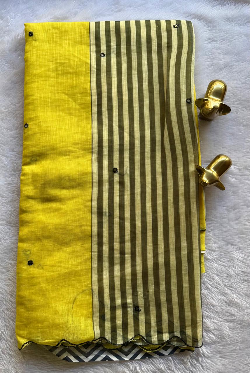 Lenin Cotton Mirror Work Saree