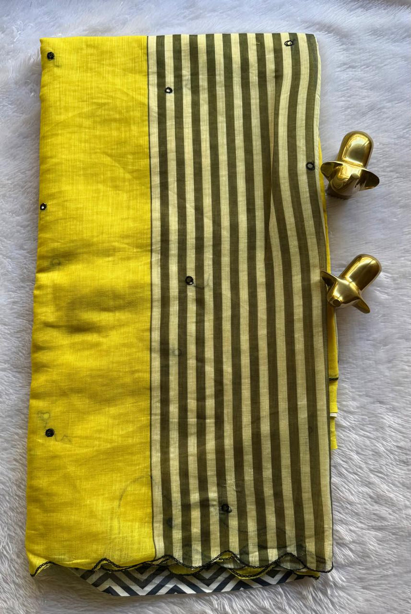 Lenin Cotton Mirror Work Saree