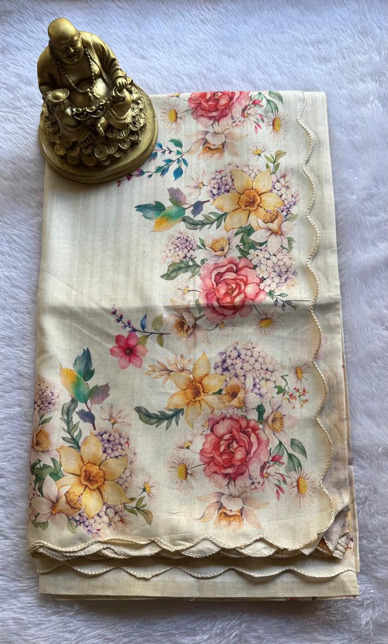Floral Print Cut Work Saree