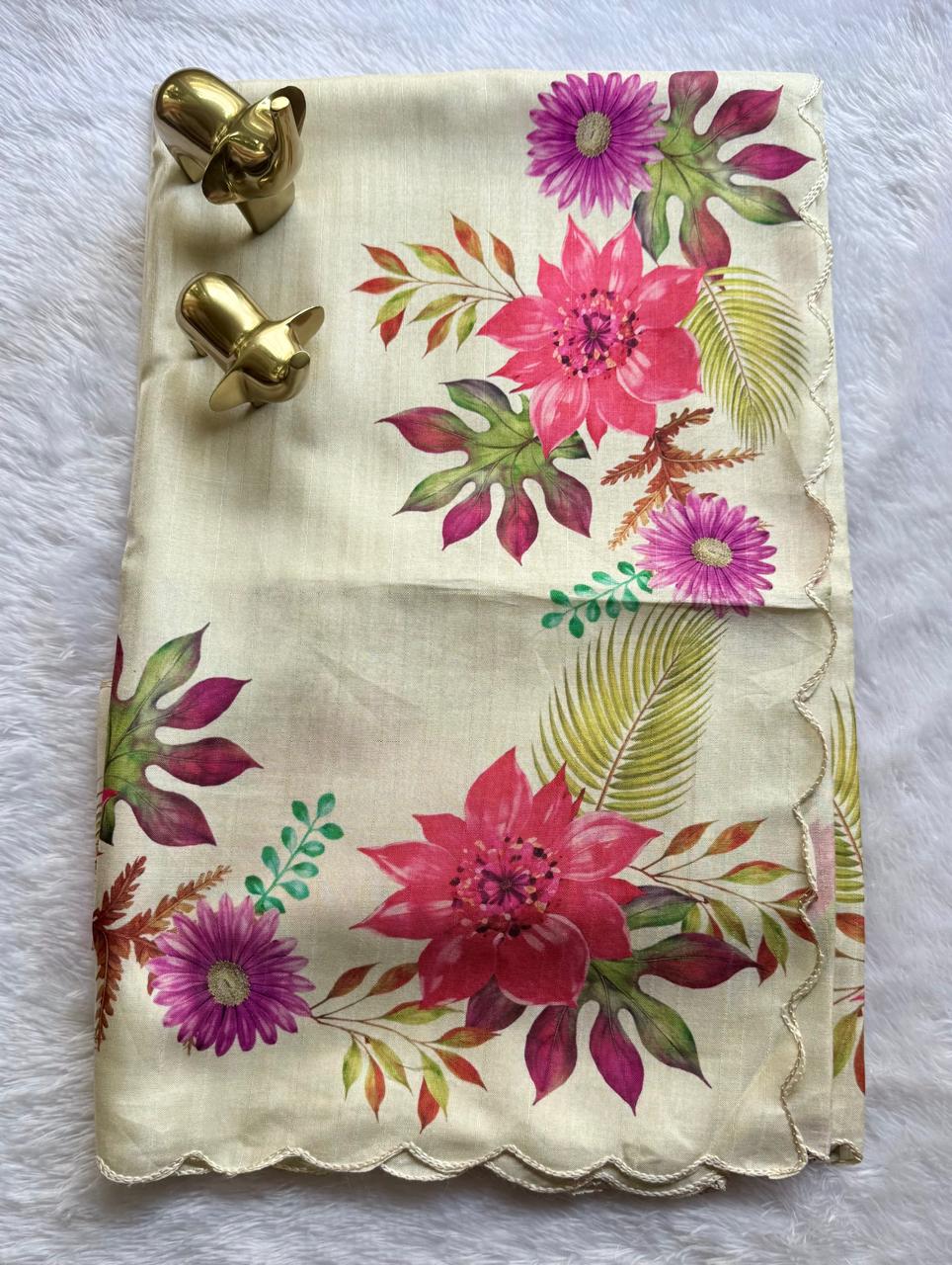 Floral Print Cut Work Saree