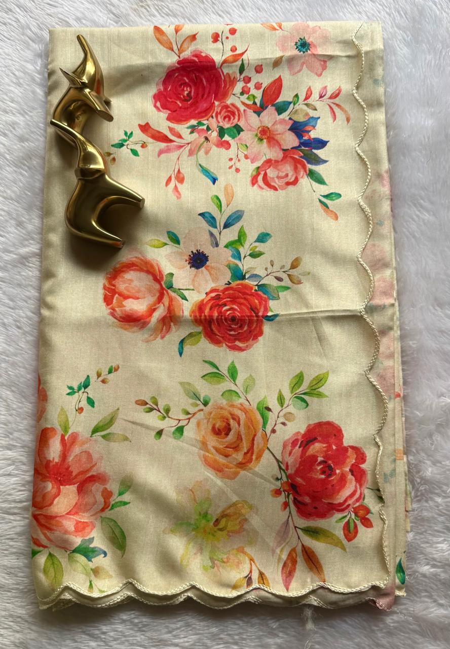 Floral Print Cut Work Saree