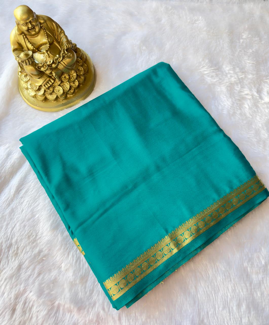 Semi Mysore Silk Elegant circle 1 Inch Border Self Colour