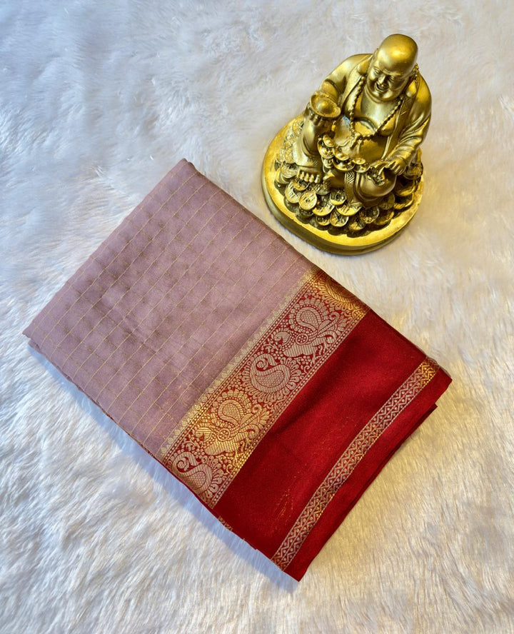 Semi Mysore Silk Checks with Peacock and mango Border