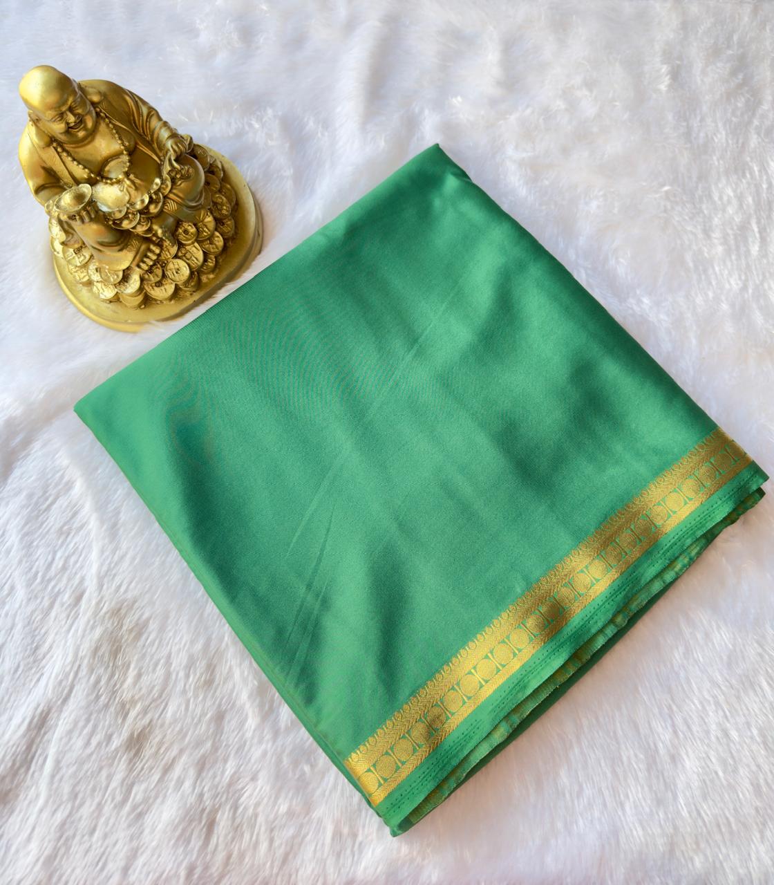 Semi Mysore Silk Elegant circle 1 Inch Border Self Colour