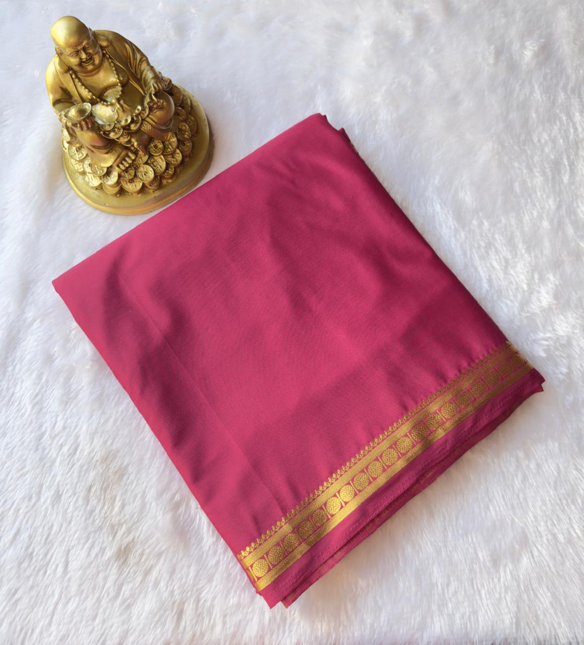Semi Mysore Silk Elegant circle 1 Inch Border Self Colour