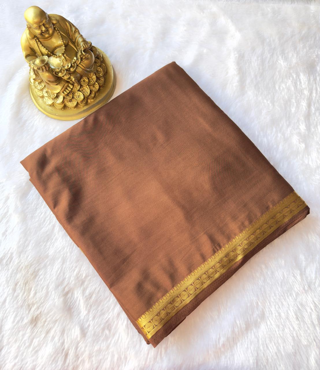 Semi Mysore Silk Elegant circle 1 Inch Border Self Colour