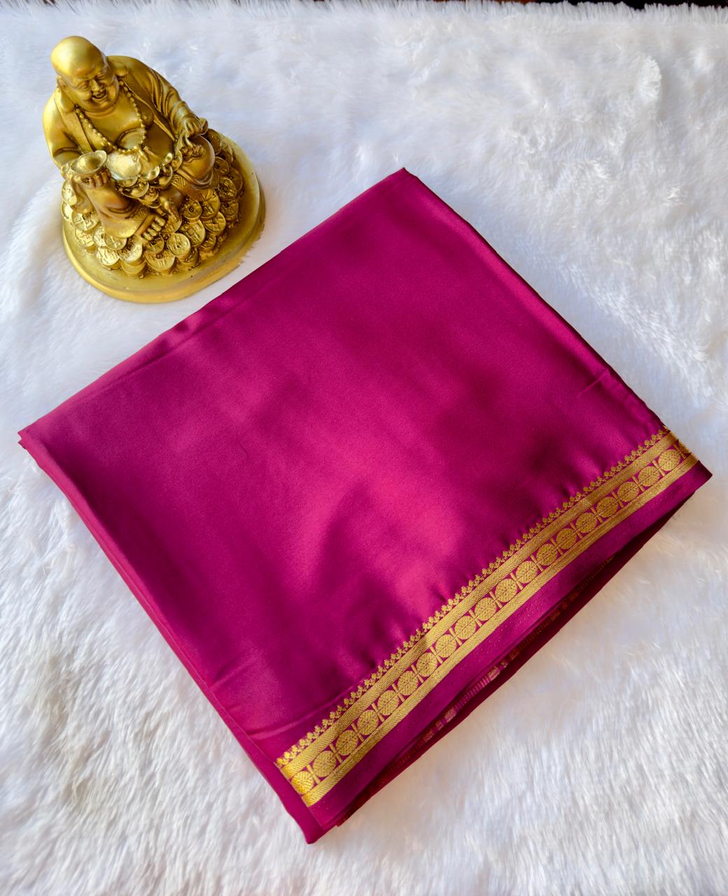 Semi Mysore Silk Elegant circle 1 Inch Border Self Colour