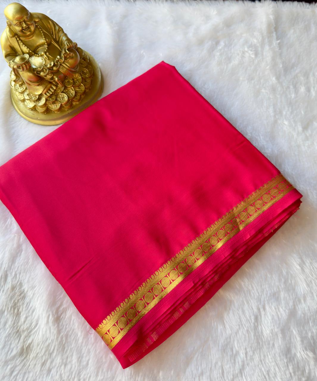 Semi Mysore Silk Elegant circle 1 Inch Border Self Colour