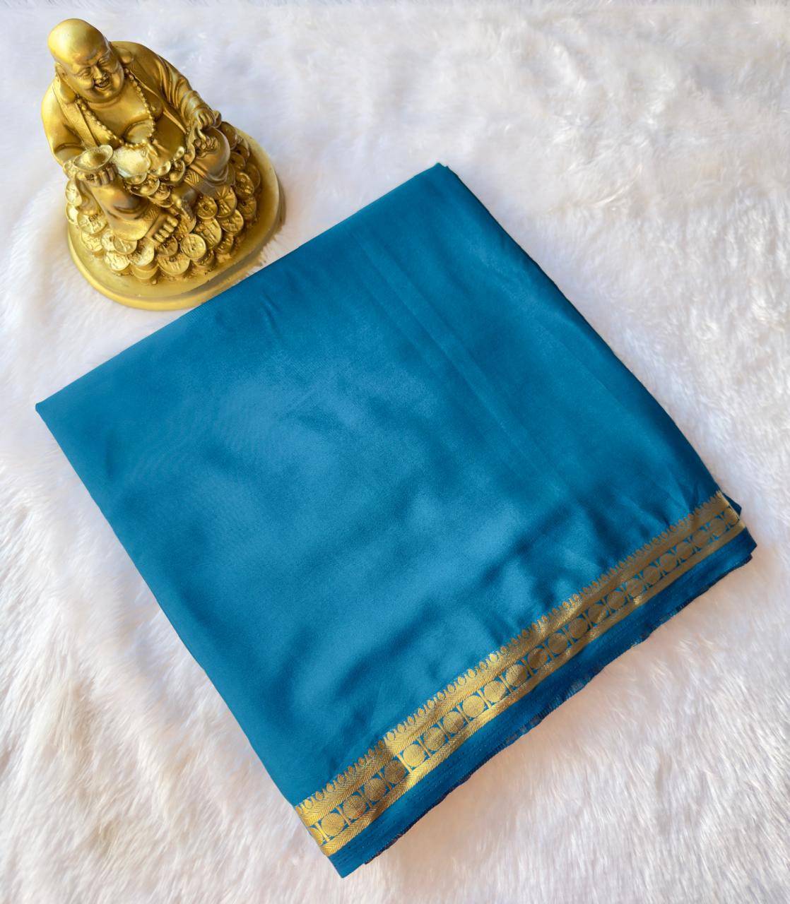 Semi Mysore Silk Elegant circle 1 Inch Border Self Colour