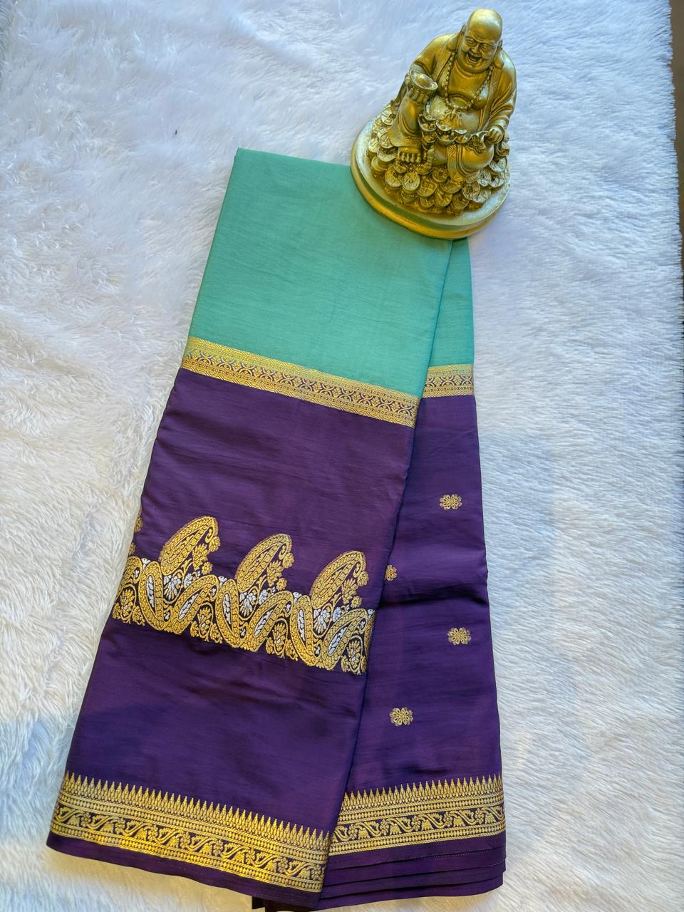 Semi Mysore Silk Narayani Mango Panel Chit Contrast