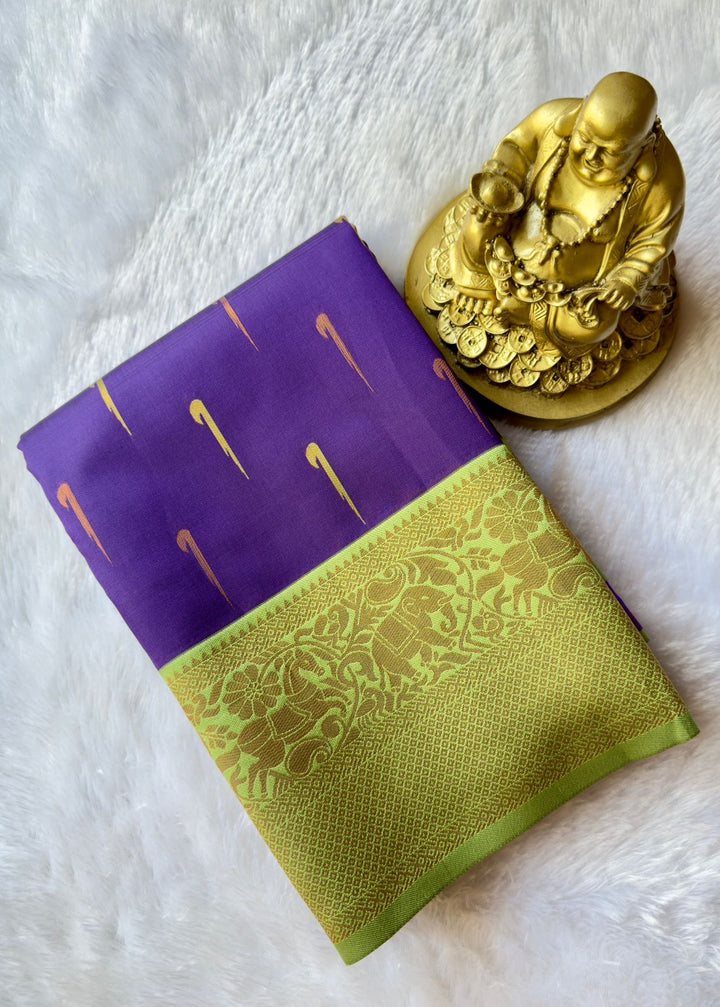 Semi Kanchi Paithani Butta with elephant Horse border