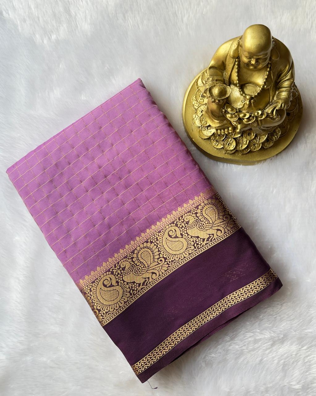 Semi Mysore Silk Checks with Peacock and mango Border