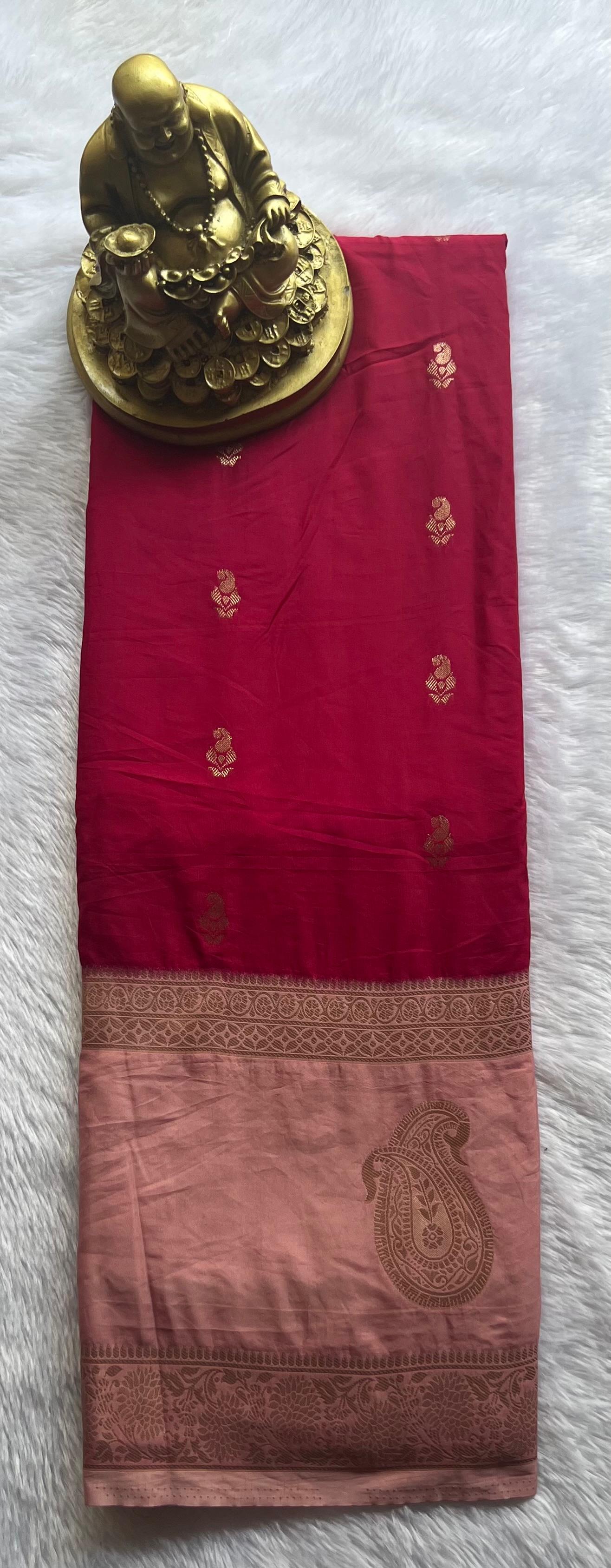 Semi Mysore Silk Mango Butta with Mango Motif Border