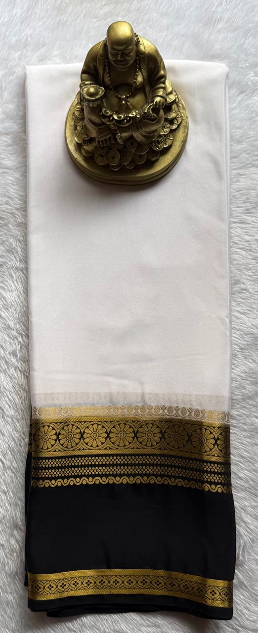 Semi Mysore Silk Plain Body With Chakra Border, Washable