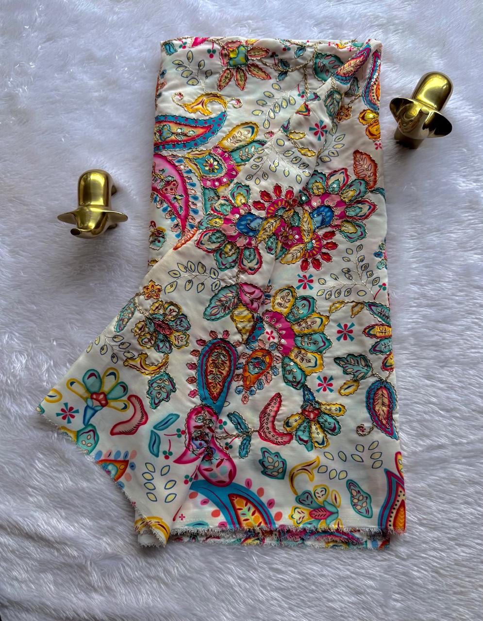 Pure natural Crape Floral Position Print Blouse fabric