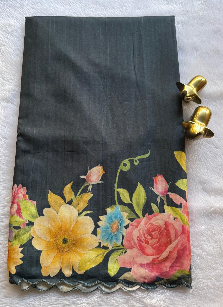 Floral Print Cut Work Saree