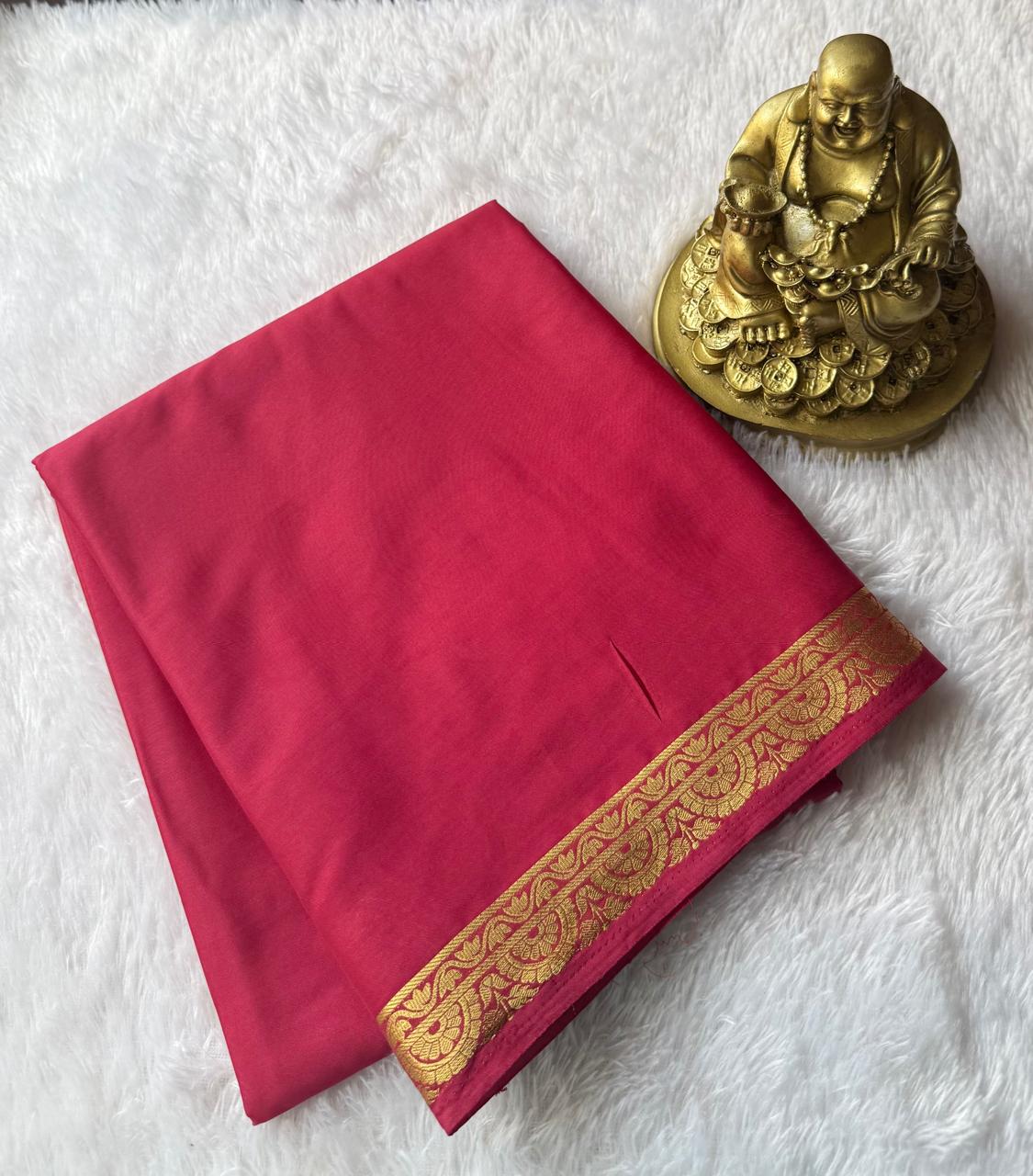 Semi Mysore Silk Self Saree Leaf Piping Border, Washable