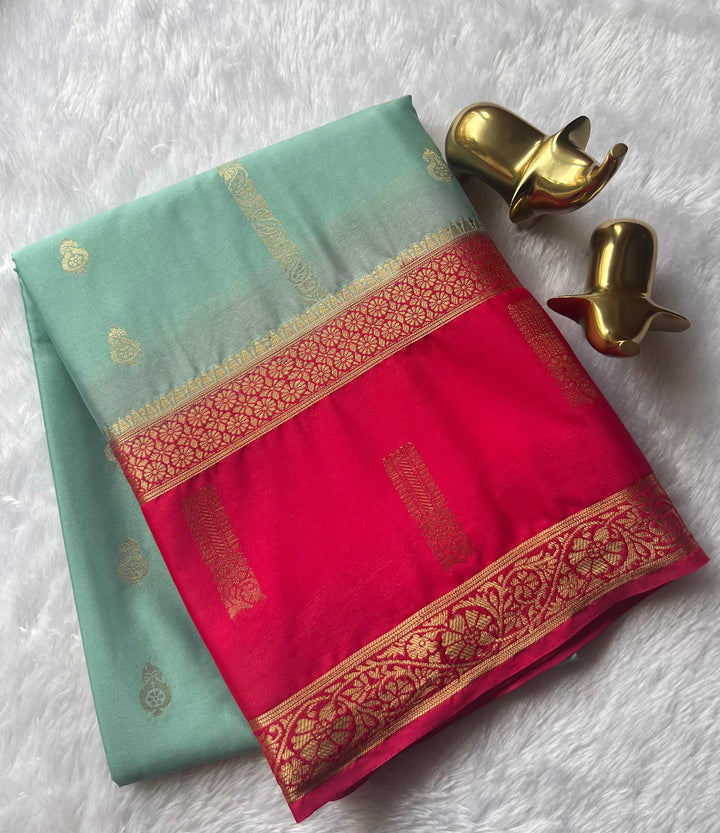 Semi Mysore Silk Mango Butta With Mango Big Strip and Rich Pallu, Washable