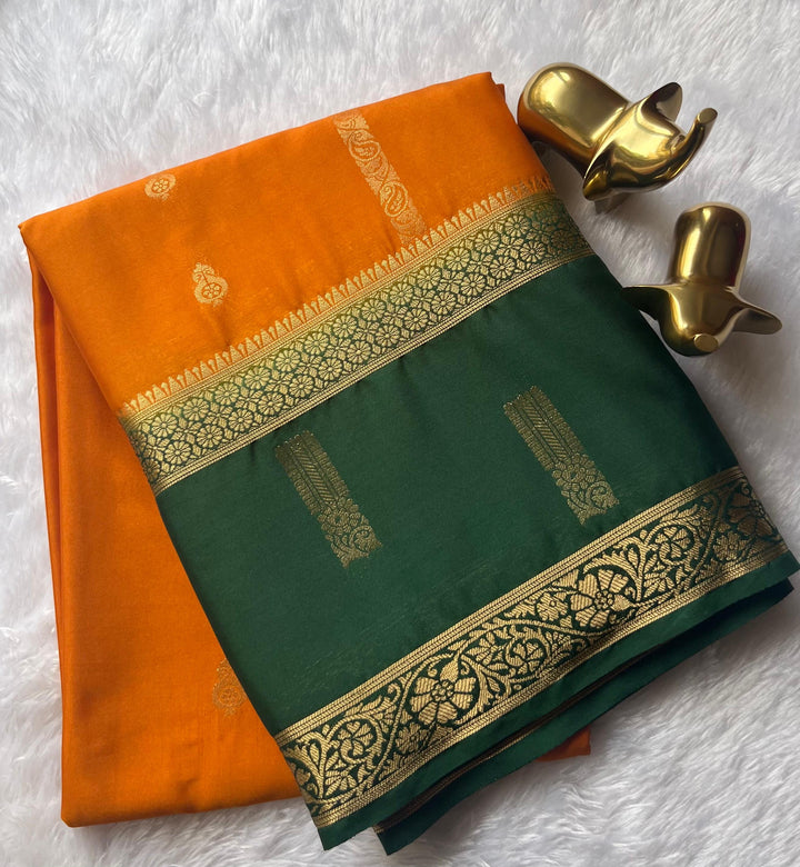 Semi Mysore Silk Mango Butta With Mango Big Strip and Rich Pallu, Washable