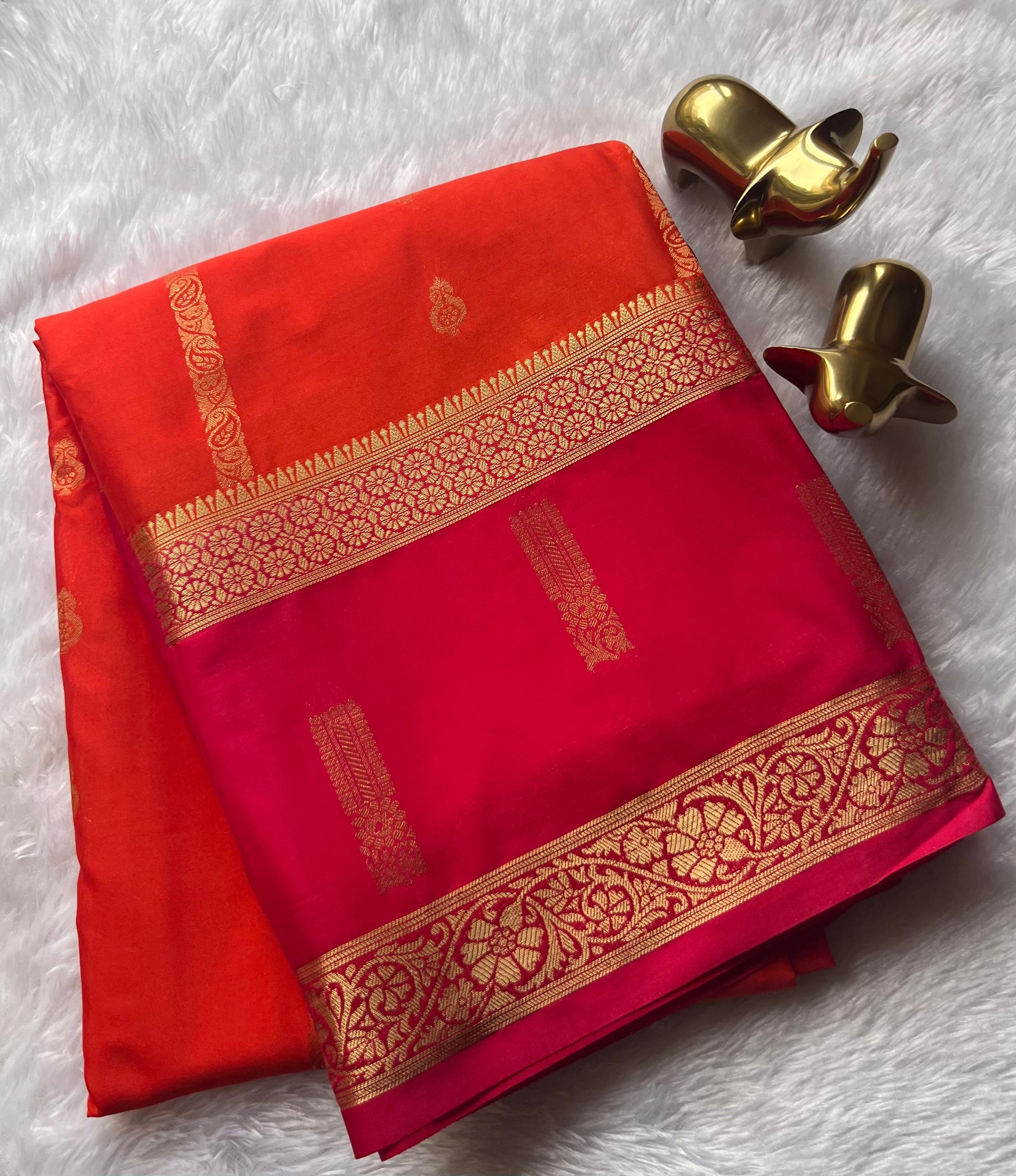 Semi Mysore Silk Mango Butta With Mango Big Strip and Rich Pallu, Washable