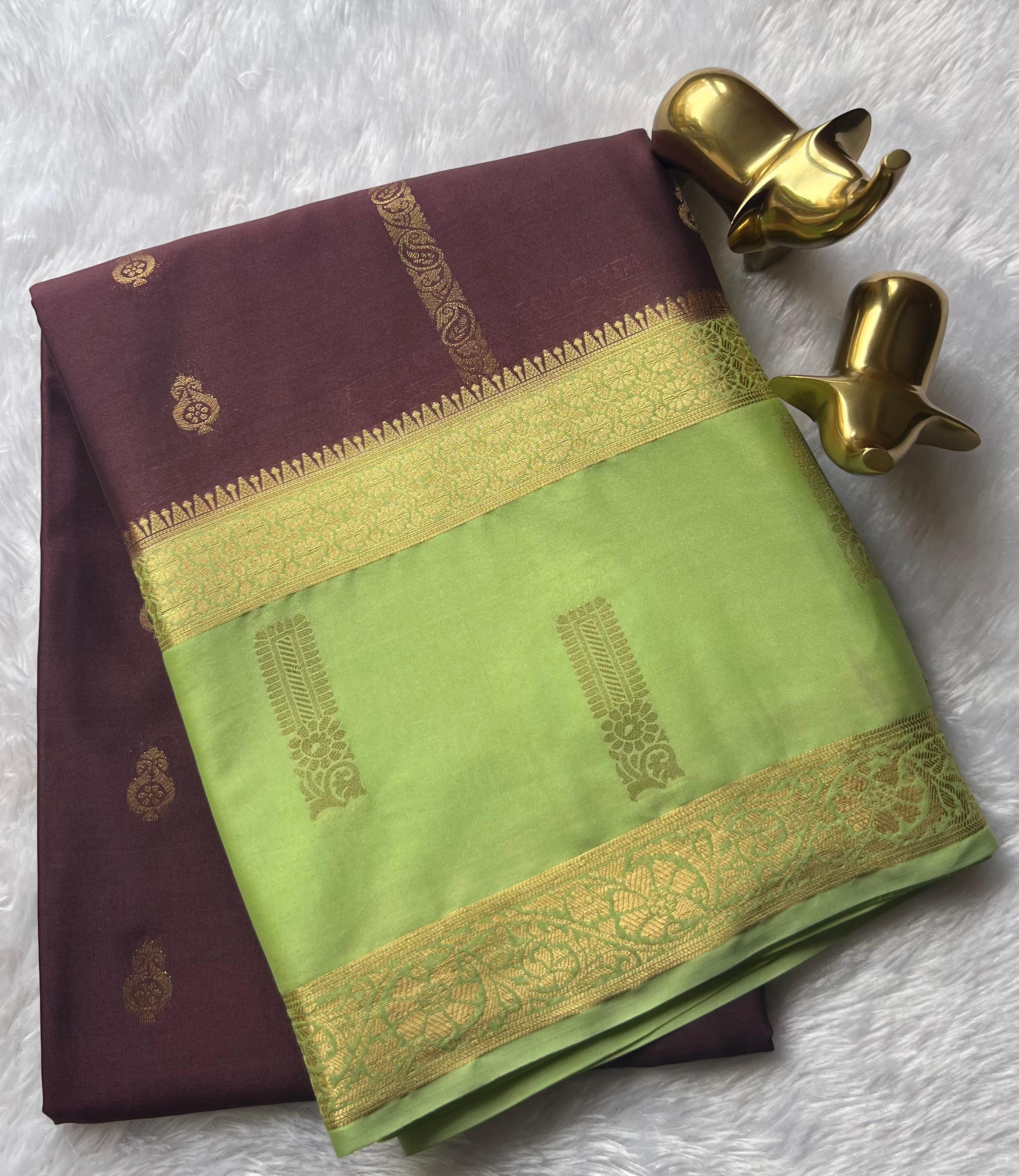 Semi Mysore Silk Mango Butta With Mango Big Strip and Rich Pallu, Washable