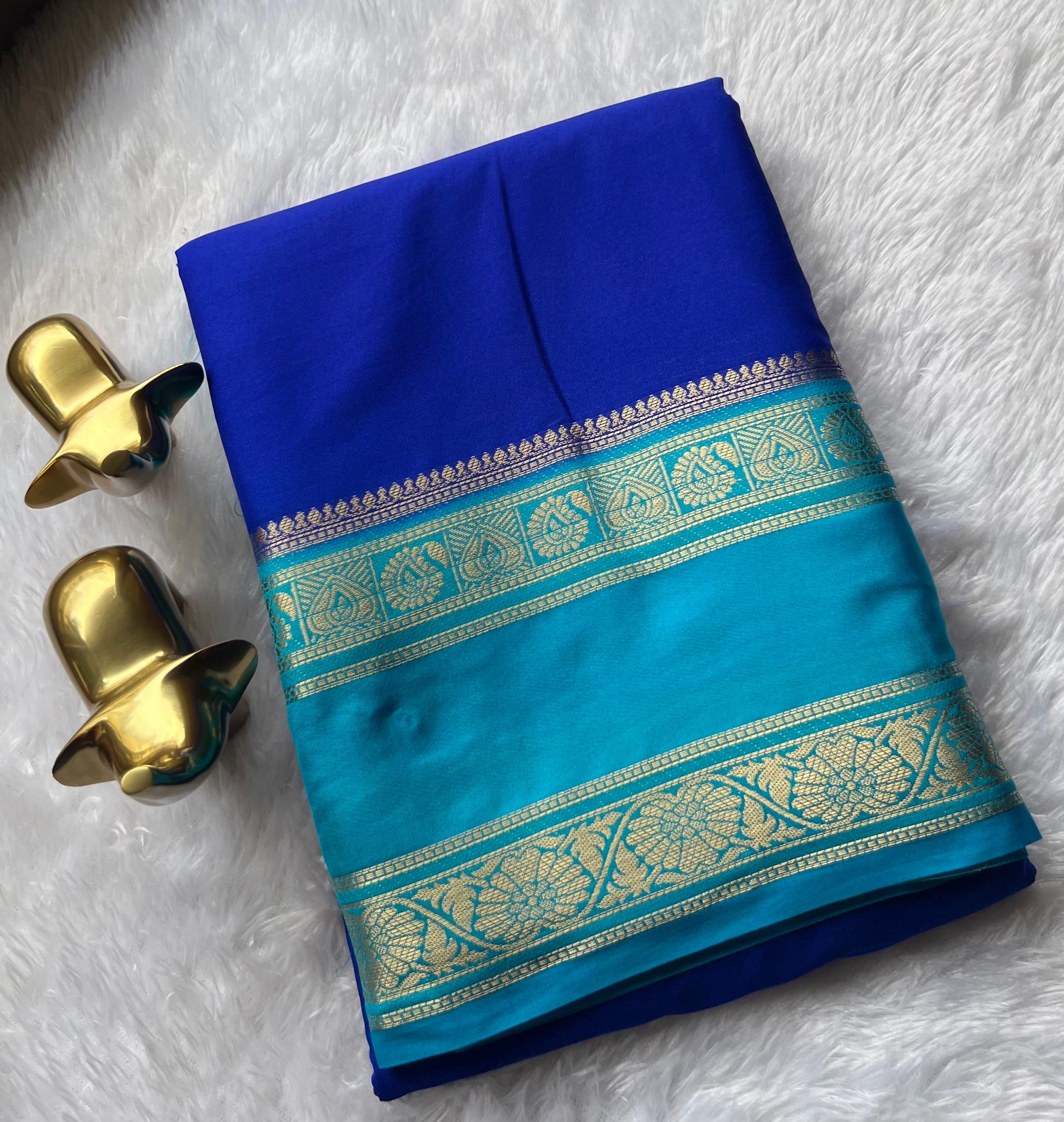 Semi Mysore Silk Plain With Flower Betex Border,Washable