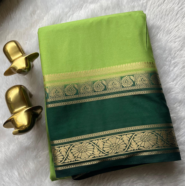 Semi Mysore Silk Plain With Flower Betex Border,Washable