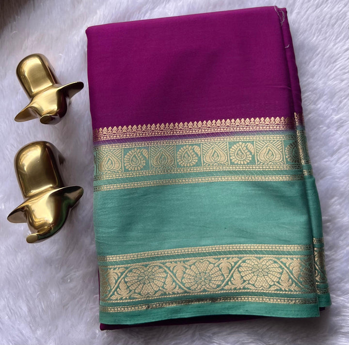 Semi Mysore Silk Plain With Flower Betex Border,Washable